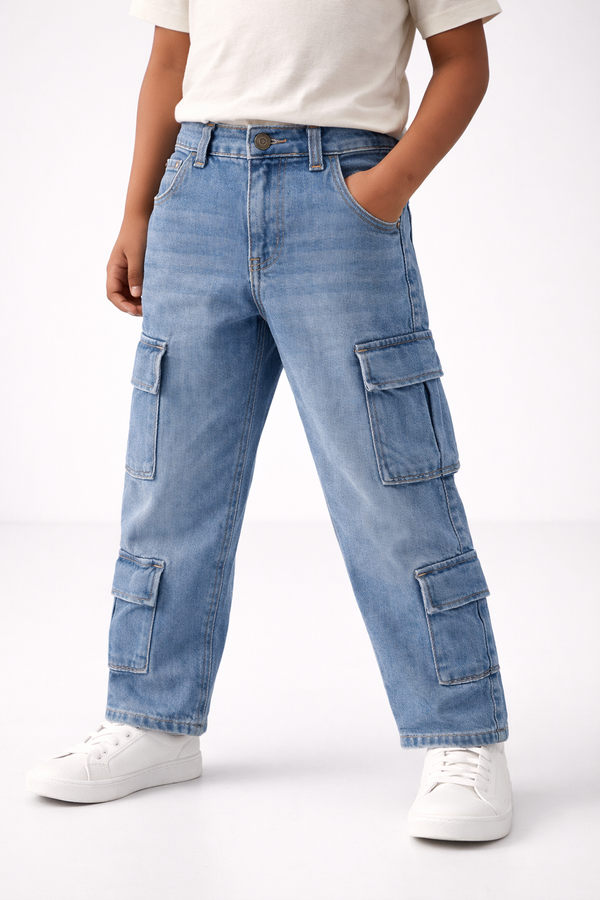 Kids Cargo Denim Jeans Lt.Wash