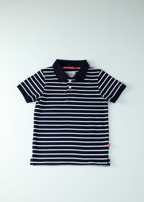 Kid Boys Striped Polo - Navy