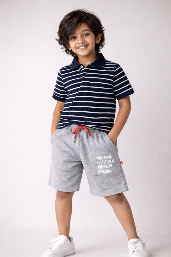 Kid Boys Striped Polo - Navy