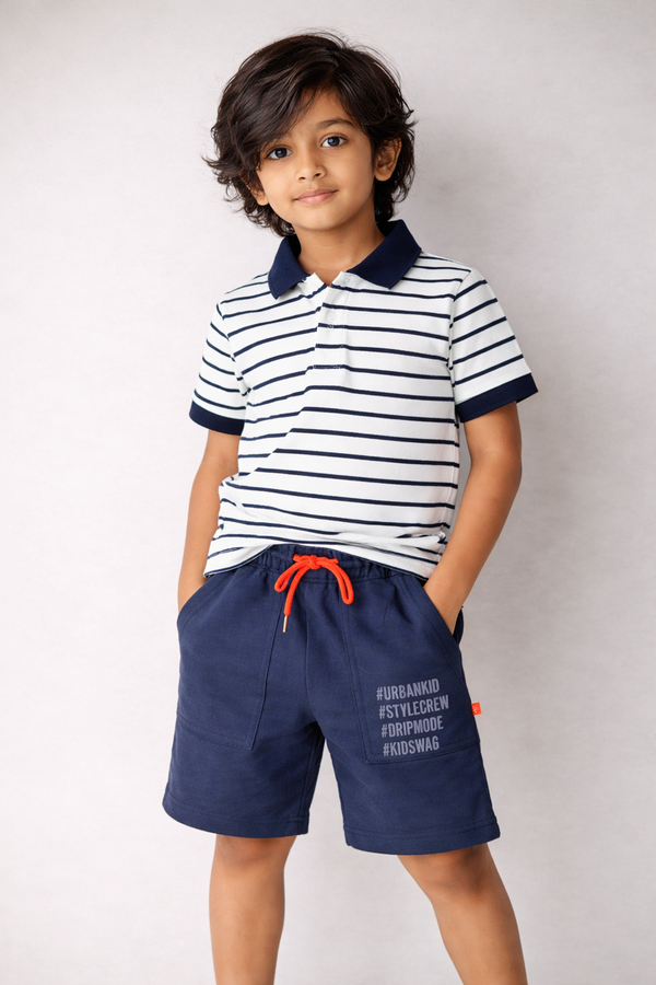 Kid Boys Striped Polo - White