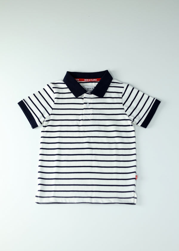 Kid Boys Striped Polo - White