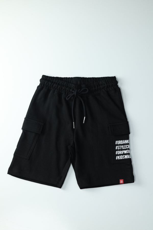 Kid Boys Cargo shorts with Hashtag prints - Black