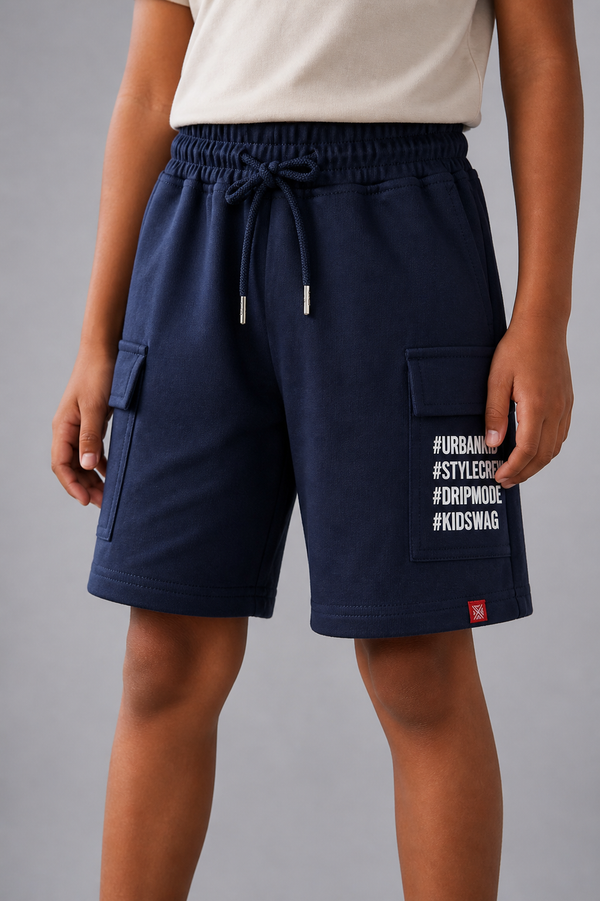 Kid Boys Cargo shorts with Hashtag prints - Navy