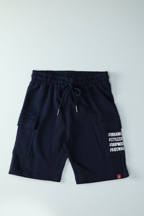 Kid Boys Cargo shorts with Hashtag prints - Navy