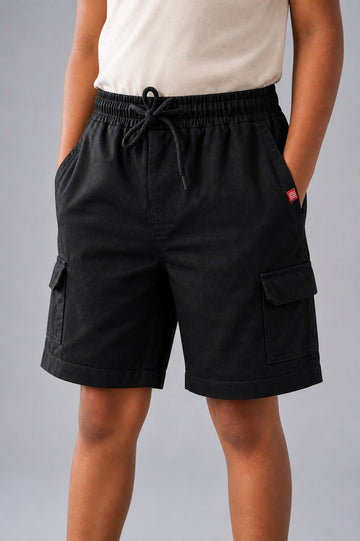 KID BOYS WOVEN CARGO SHORTS - BLACK