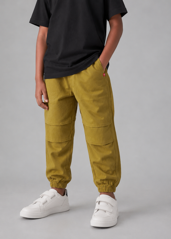 Kid Boys Cotton Woven Pleated Jogger - Khaki
