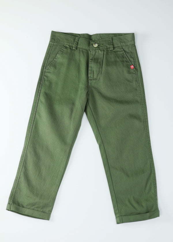 Kid Boys Cotton Chinos - Olive