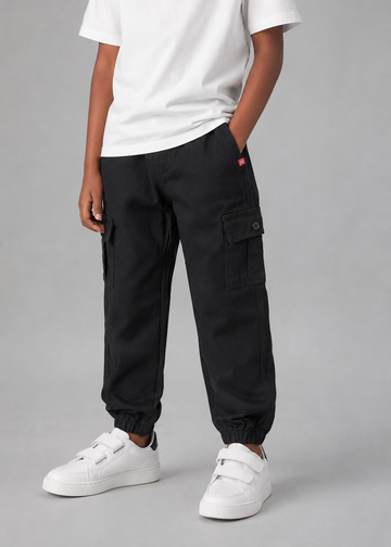Kid Boys Woven Cargo Joggers - Black
