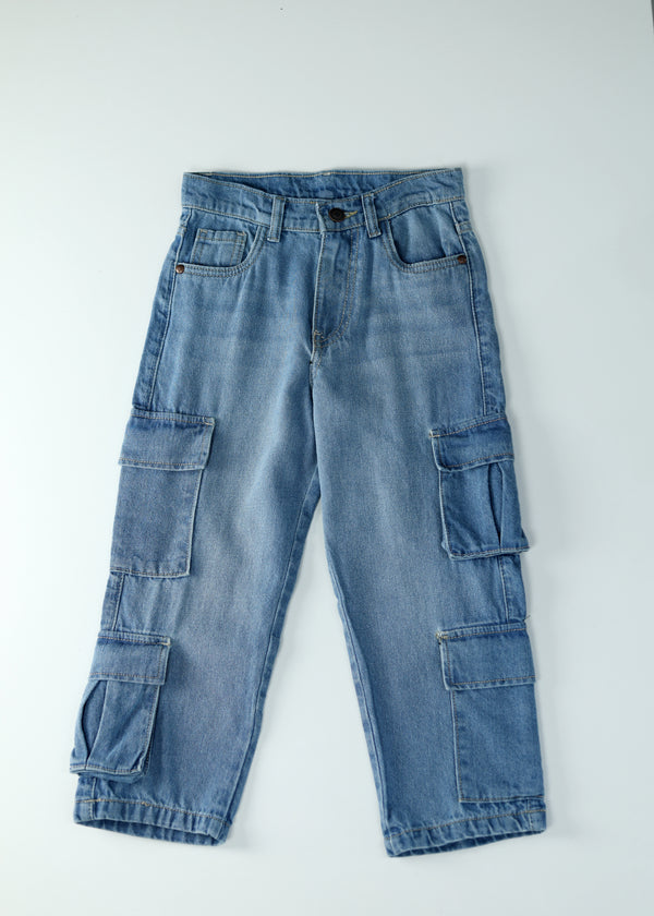 Kid Boys Cargo Denim Jeans - Lt.Wash