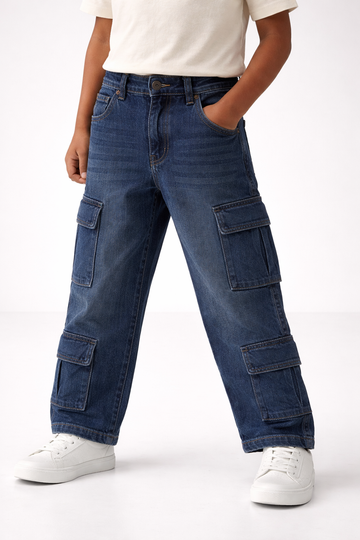 Kids Cargo Denim Jeans Med.Wash