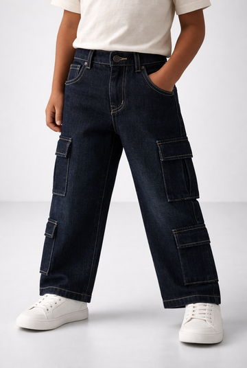 Kids Cargo Denim Jeans Rinse Wash