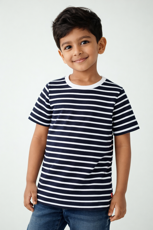 Kid Boys Striped Tees - Navy