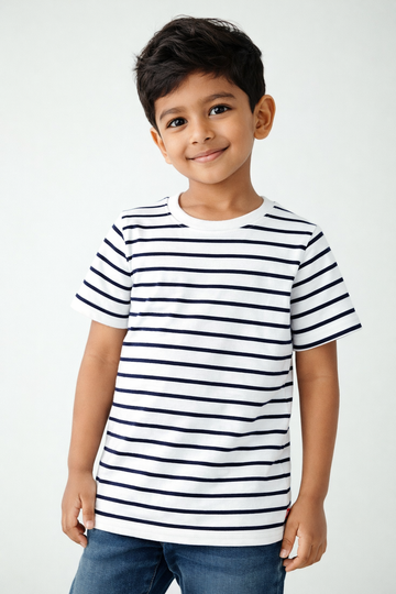 Kids White cotton Striped Tees