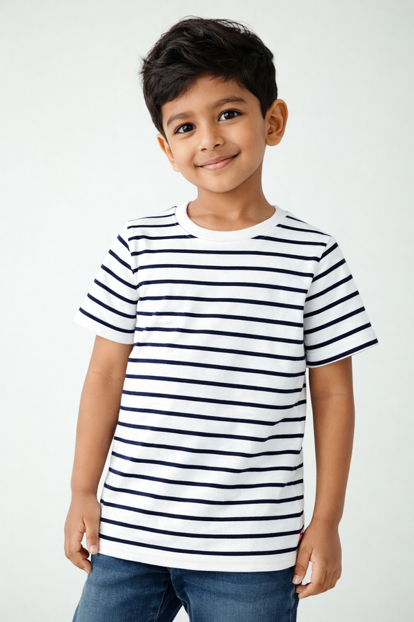 Kid Boys Striped Tees - White