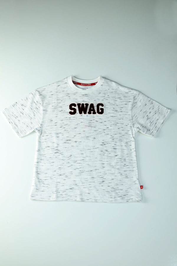 Kid Boys Oversized Tees with SWAG - Off-White