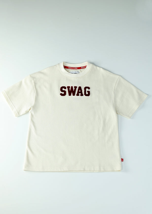 Kid Boys Oversized Tees with SWAG - Cream