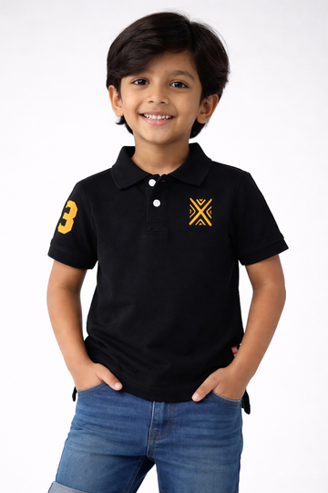 Kids Cotton Black Casual Polo