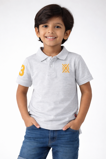 Kids Cotton Grey Melange Casual Polo