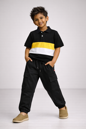 Kid Boys Color Block Polos - Black