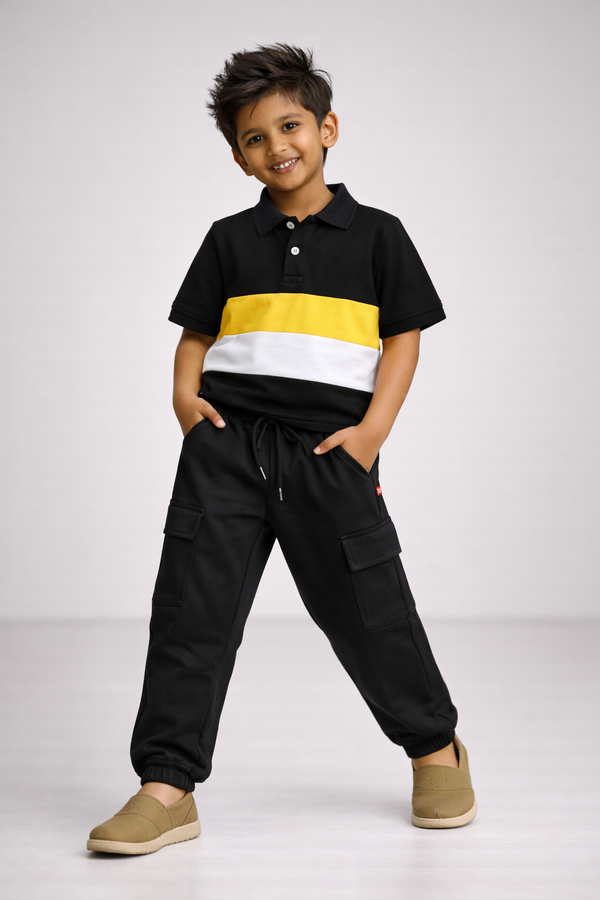 Kid Boys Color Block Polos - Black