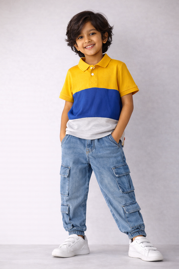 Kid Boys Color Block Polos - Ochre