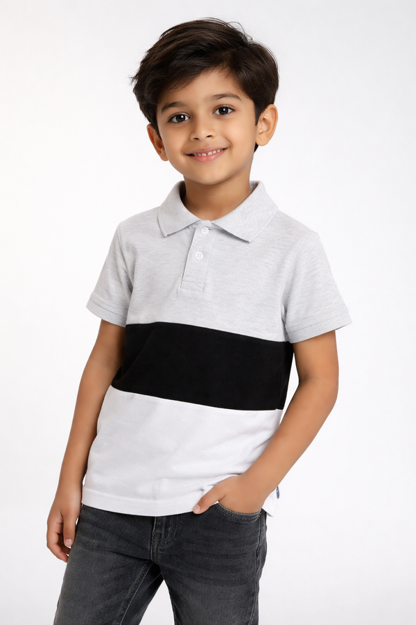 Kid Boys Color Block Polos - Grey Melange