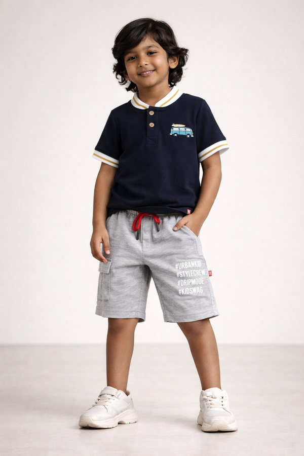 Kid Boys Henley Polos - Navy Blue