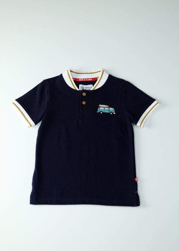 Kid Boys Henley Polos - Navy Blue