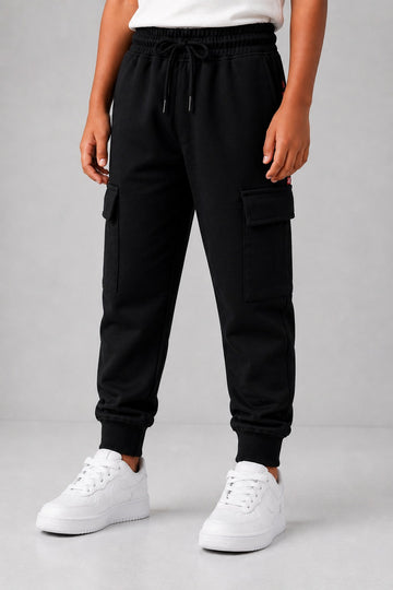 Kid Boys Knitted Cargo Jogger - Black