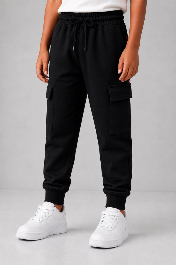 Kid Boys Knitted Cargo Jogger - Black