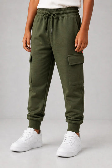 Kid Boys Knitted Cargo Jogger - Olive