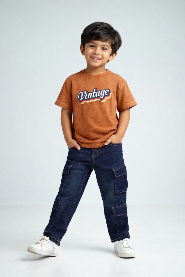 Kid Boys Oversized Garment dyed Tees - Brick Orange