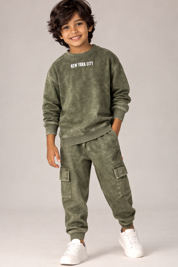 Kids Cotton cordset Olive Acidwash