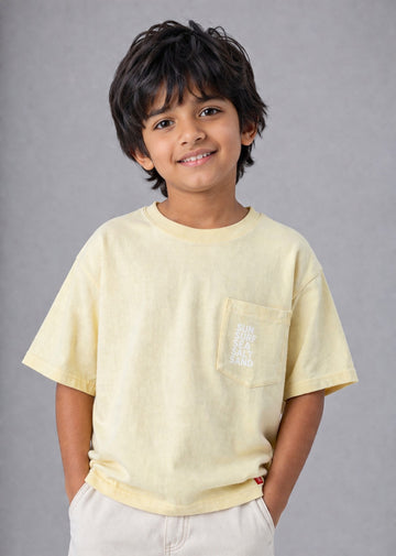 Kid Boys Oversized Tees with pocket print - Cream