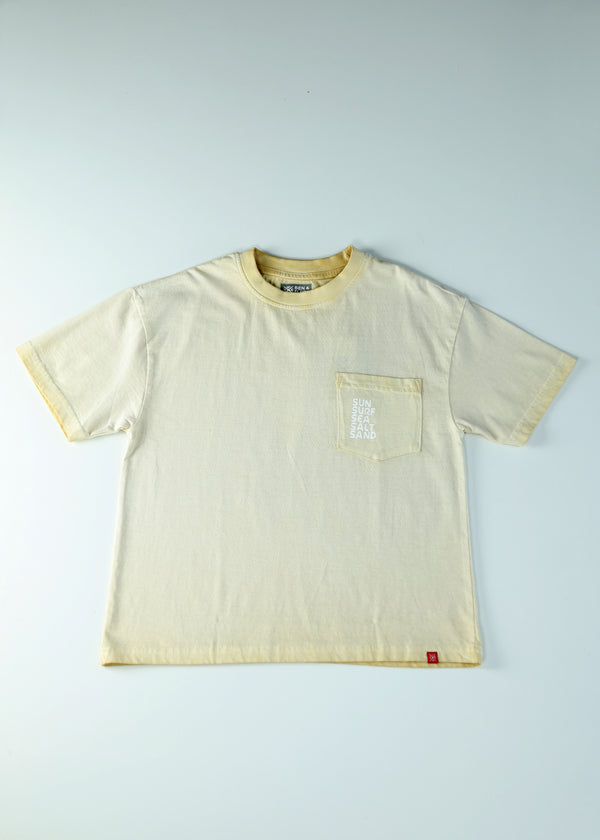 Kid Boys Oversized Tees with pocket print - Cream