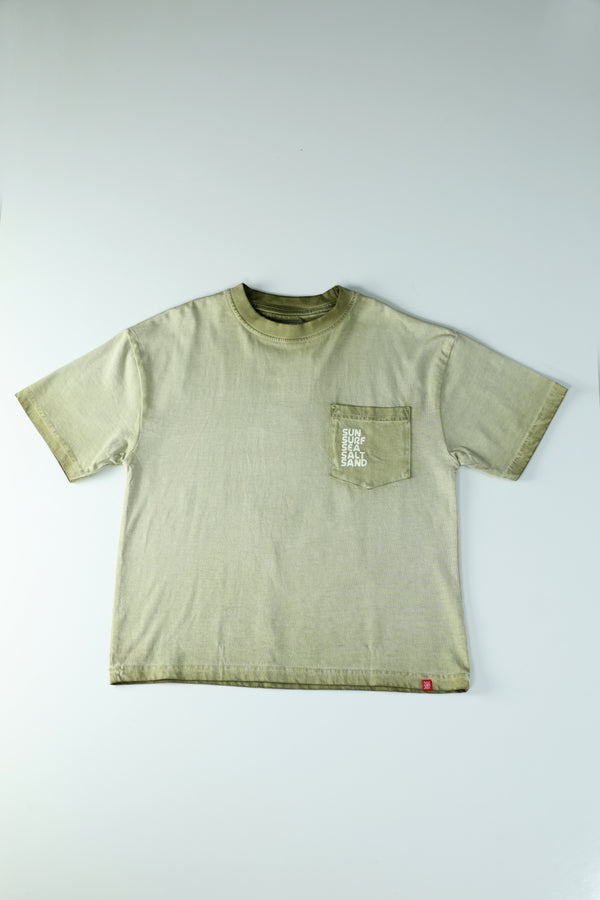Kid Boys Oversized Tees with pocket print - Lt.Olive
