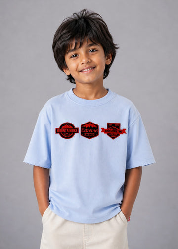 Kid Boys Oversized Tees with Embroidery - Lt.Blue