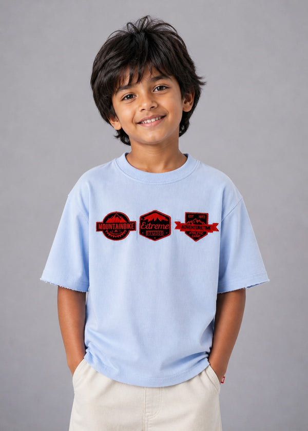 Kid Boys Oversized Tees with Embroidery - Lt.Blue