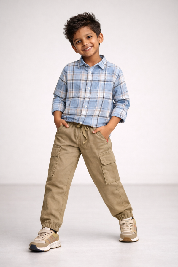 Kid Boys Plaid Cotton Casual Shirt - Blue
