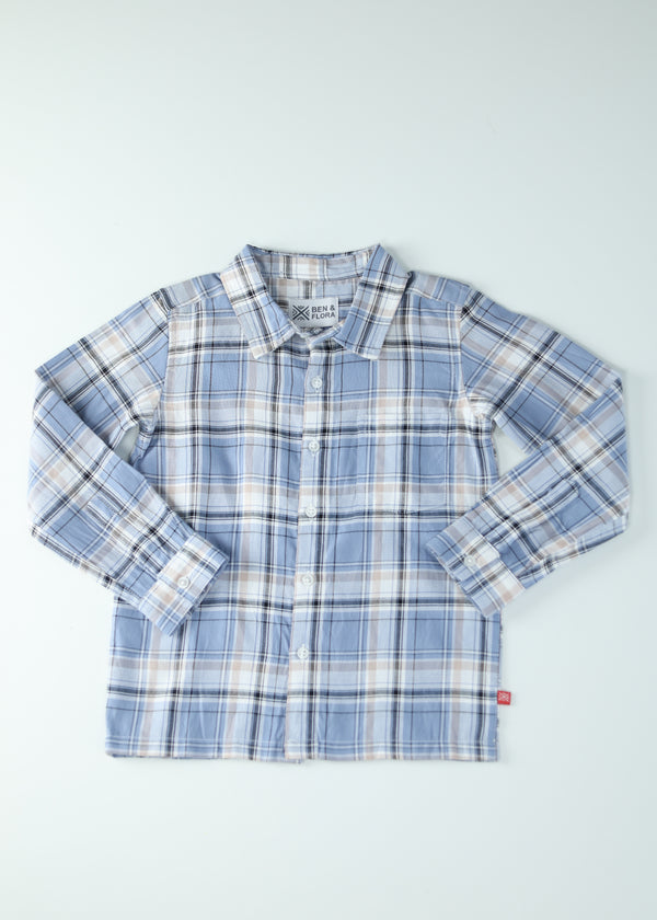 Kid Boys Plaid Cotton Casual Shirt - Blue
