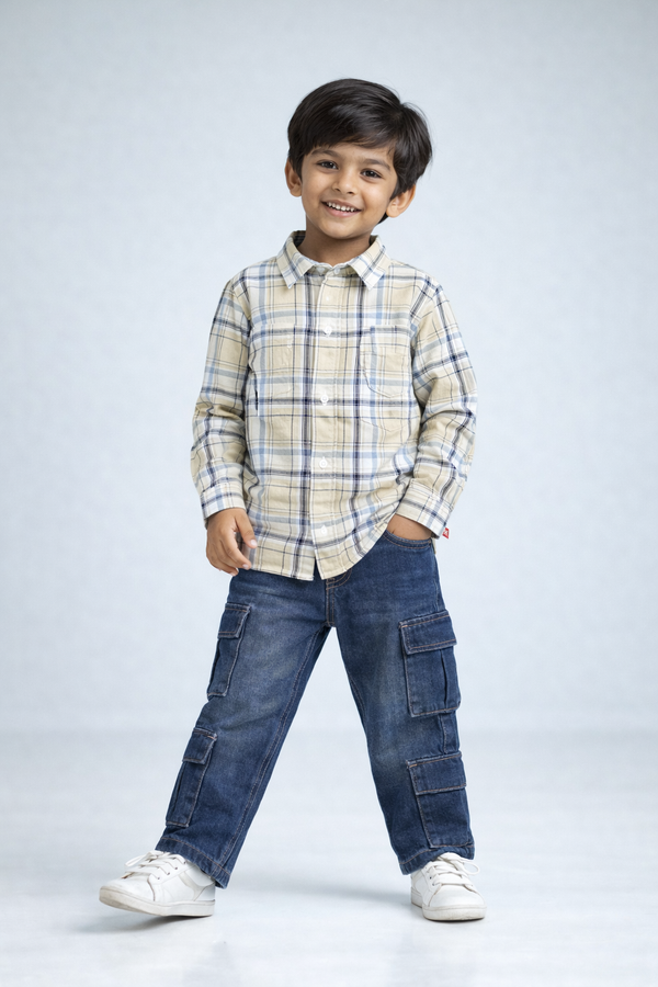 Kid Boys Plaid cotton Casual Shirt - BEIGE