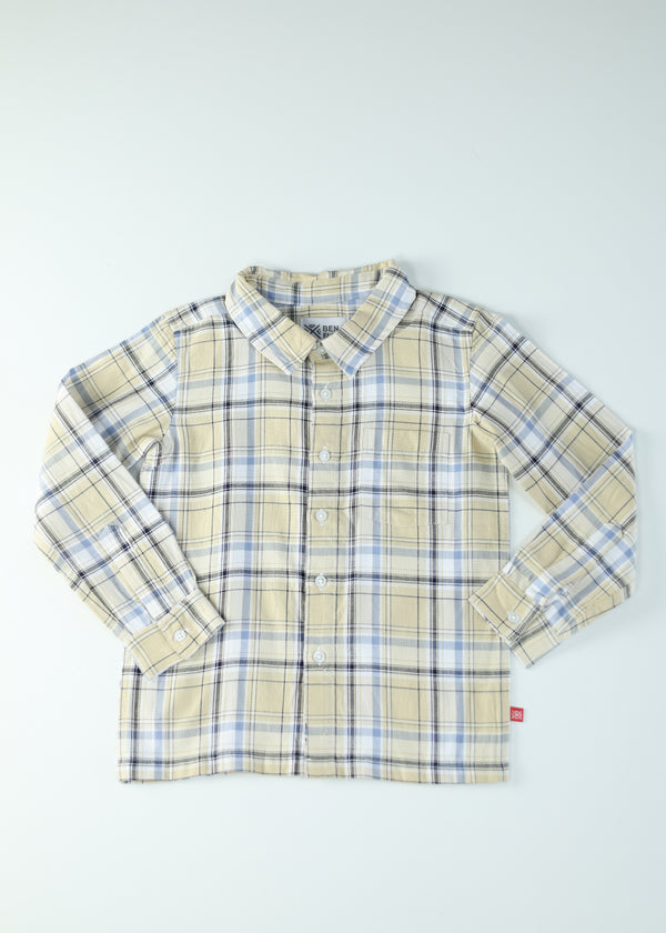 Kid Boys Plaid cotton Casual Shirt - BEIGE