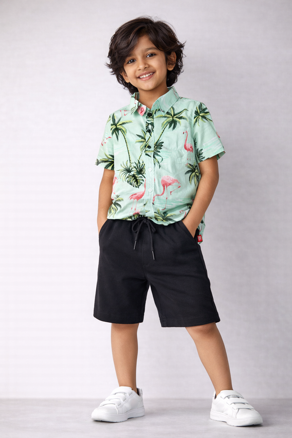 KID BOYS FLEMINGO PRINT SHIRT - MINT GREEN