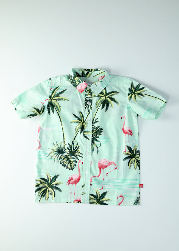 KID BOYS FLEMINGO PRINT SHIRT - MINT GREEN