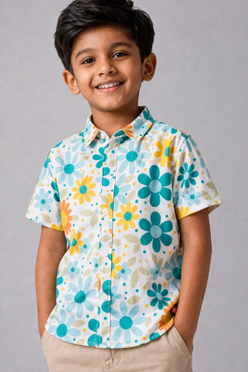 Kid Boys Tropical Floral Cotton Shirt - Multi