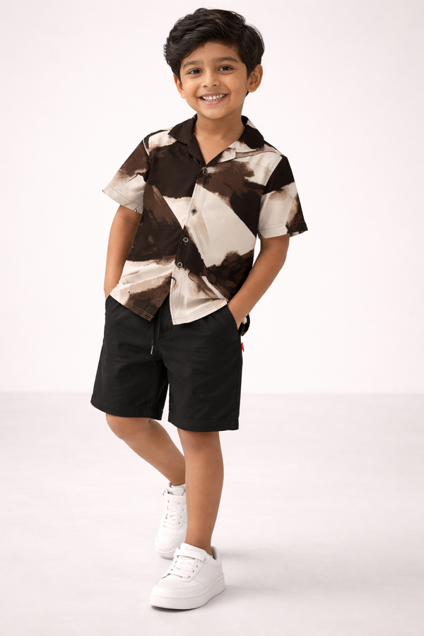 Kid Boys Abstract Print Resort Shirt - Brown