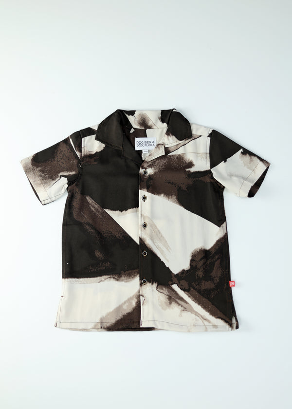 Kid Boys Abstract Print Resort Shirt - Brown