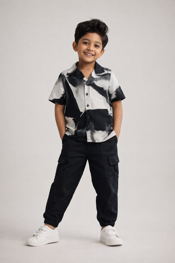 Kid Boys Abstract Print Resort Shirt - Black