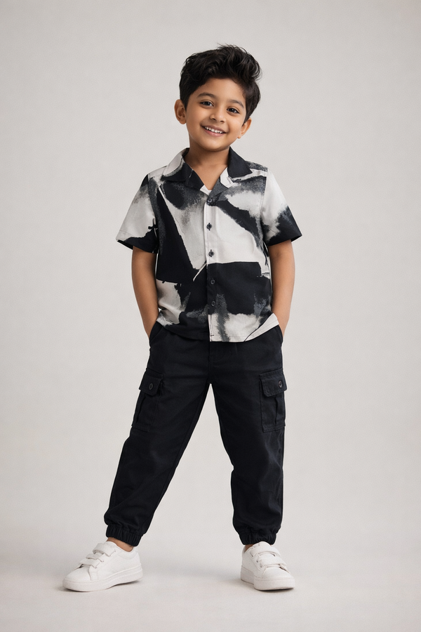 Kid Boys Abstract Print Resort Shirt - Black
