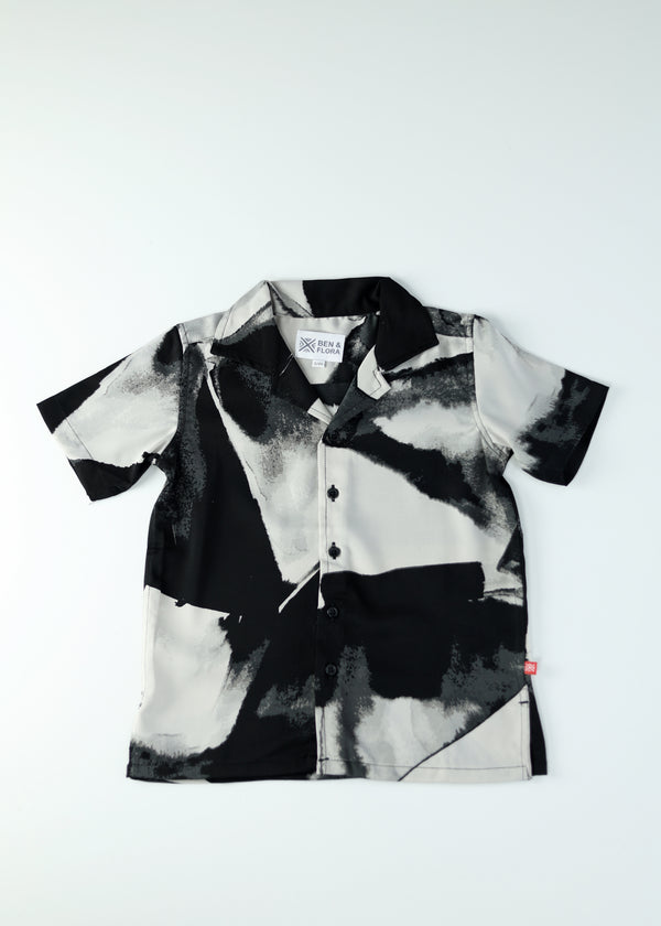 Kid Boys Abstract Print Resort Shirt - Black